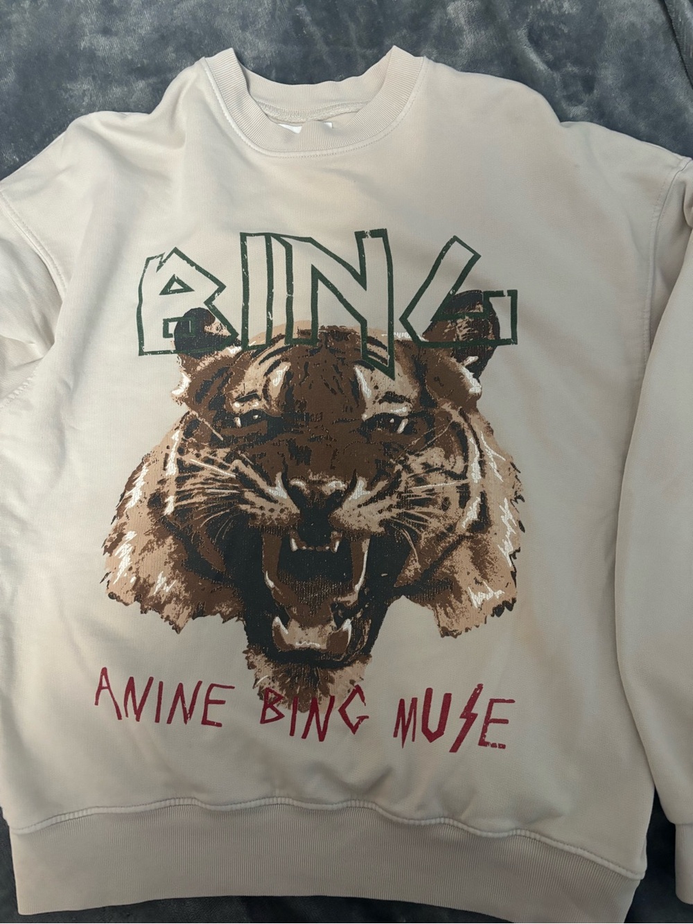 Anine Bing Graphic Muse Tiger Crewneck Sweatshirt Cream Sz XS